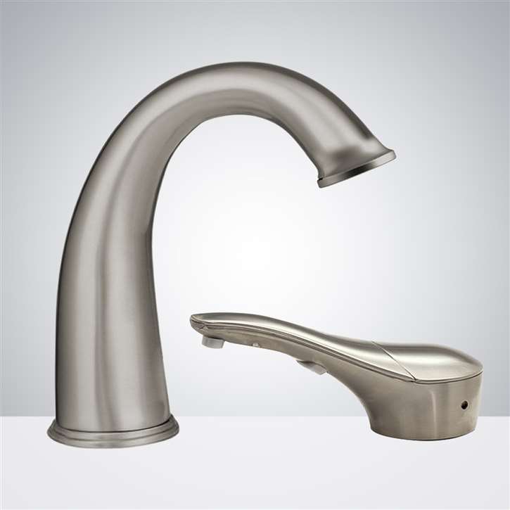 Fontana Commercial Brushed Nickel Touchless Automatic Sensor Faucet with Matching Automatic Soap Dispenser for Restrooms