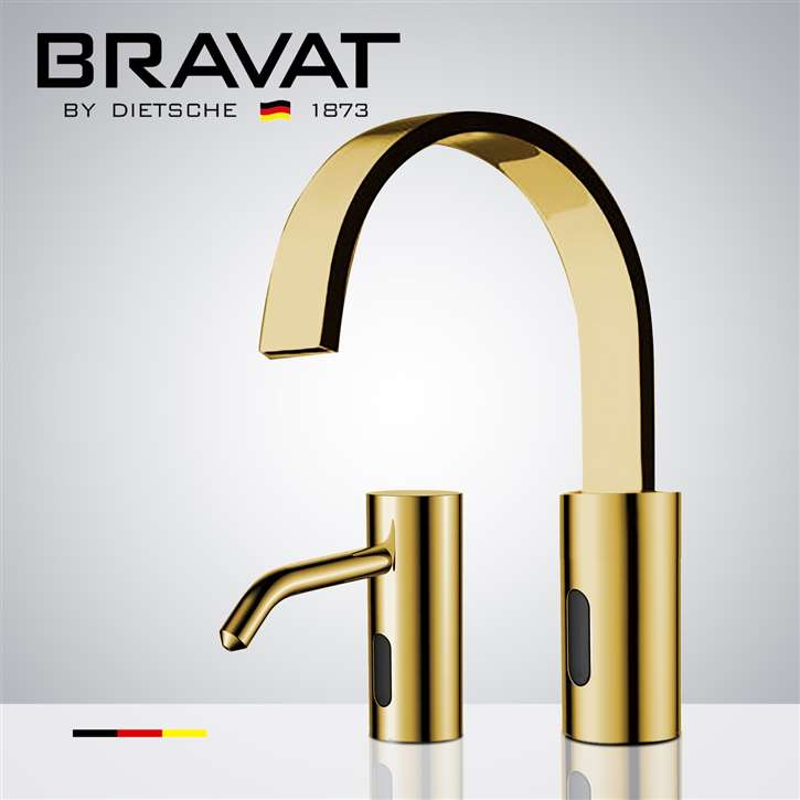 Fontana Commercial Brushed Gold Touchless Automatic Sensor Faucet and Automatic Soap Dispenser for Restrooms