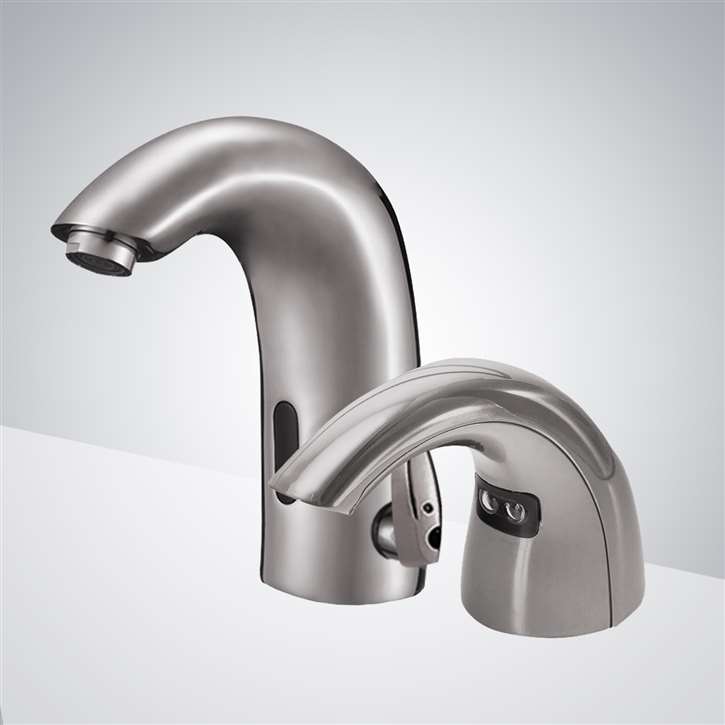 Fontana Chatue Commercial Brushed Nickel Temperature Control Automatic Hands Free Sensor Faucet with Soap Dispenser for Restrooms