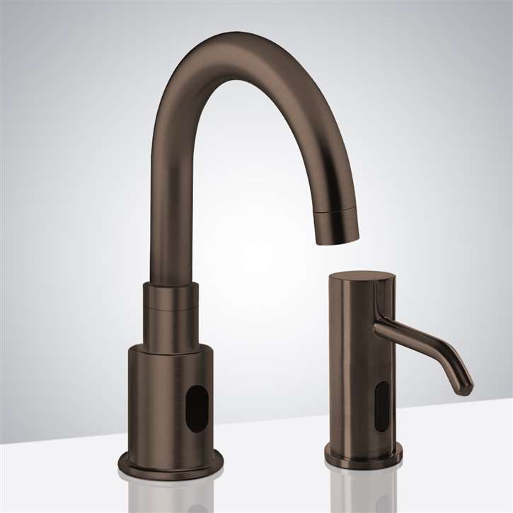Fontana Leo Light Oil Rubbed Bronze Touchless Commercial Automatic Sensor Faucet with Matching Automatic Soap Dispenser for Restrooms