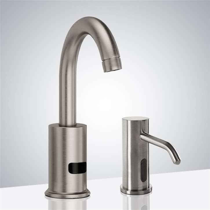 Fontana Commercial Automatic Brushed Nickel Motion Sensor Faucet and Automatic Soap Dispenser