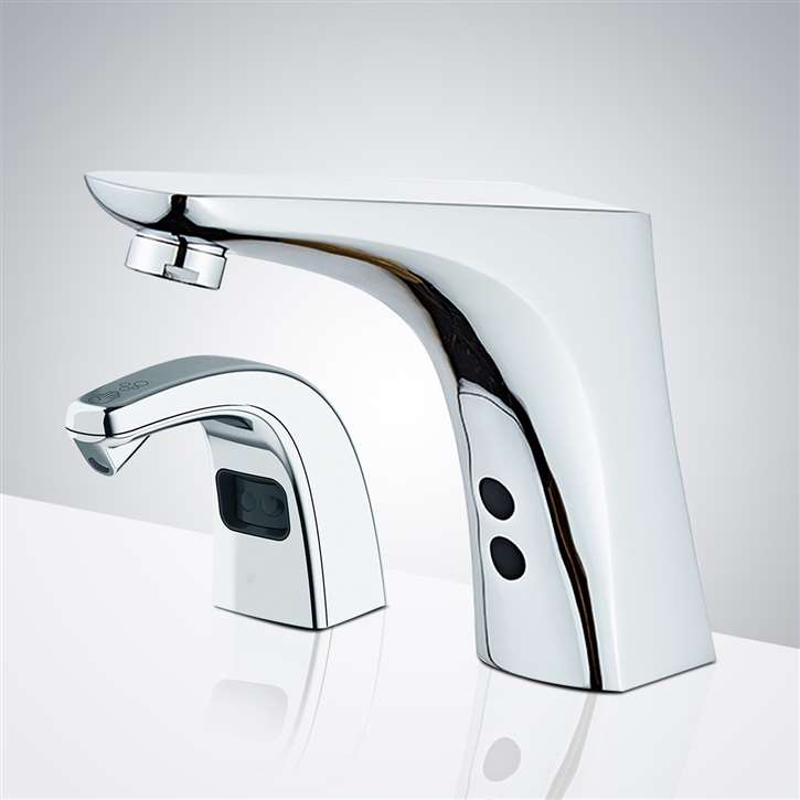 Fontana Commercial Automatic Infrared Chrome Deck Mount Touch Free Sensor Faucet with Automatic Sensor Soap Dispenser