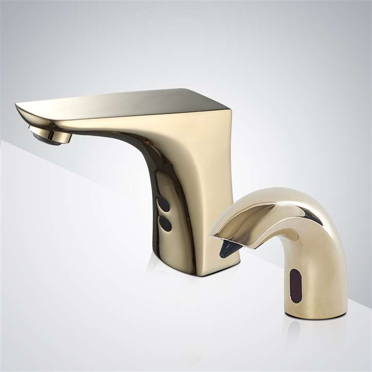 Fontana Commercial Automatic Infrared Gold Deck Mount Touch Free Sensor Faucet and Automatic Soap Dispenser