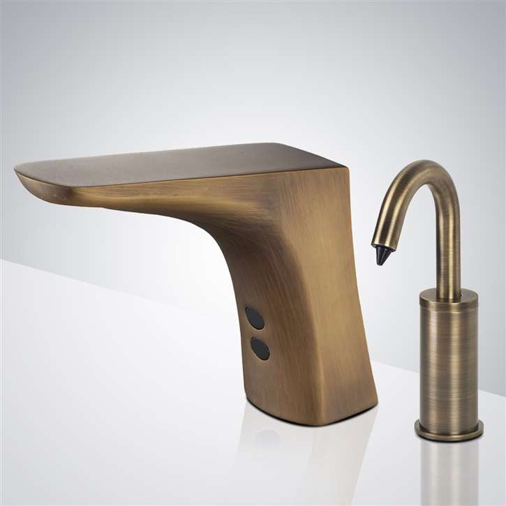 Fontana Commercial Automatic Infrared Antique Bronze Deck Mount Touch Free Sensor Faucet with Matching Soap Dispenser