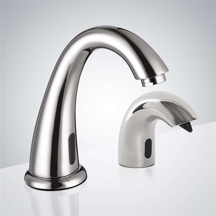 Fontana Luigi Commercial Deck Mount Chrome Finish Automatic Sensor Faucet with Automatic Soap Dispenser