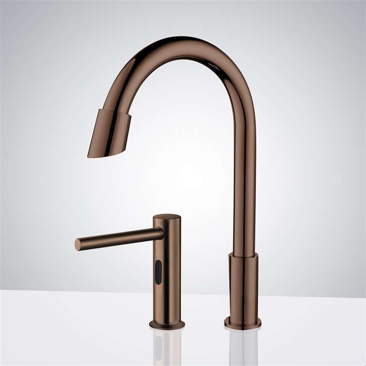 Touchless Bathroom Faucet the Fontana Rio Goose Neck Commercial Automatic Sensor Faucet Oil Rubbed Bronze Finish with Matching Automatic Soap Dispenser for Restrooms