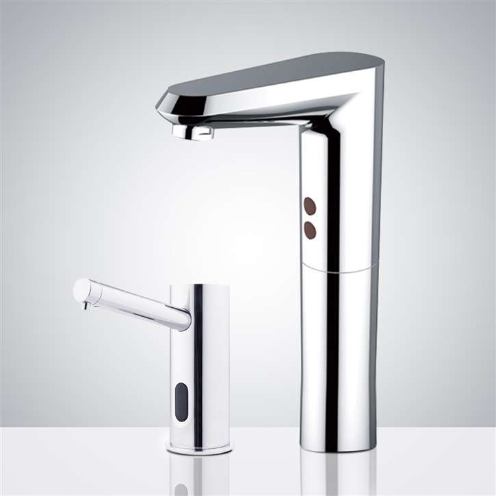 Fontana Deck Mount Chrome Commercial Automatic Sensor Faucet with Matching Soap Dispenser for Restrooms