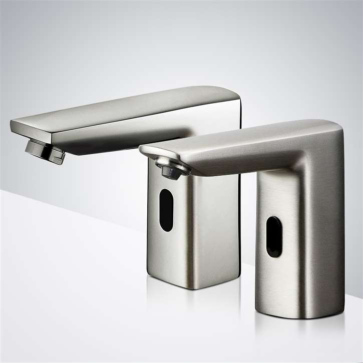 Fontana Lima Commercial Brushed Nickel Automatic Sensor Sink Faucet & Automatic Soap Dispenser for Restrooms