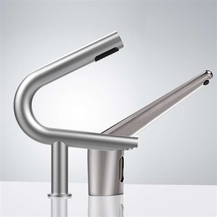 Fontana Commercial Automatic Touchless Sensor Faucet with Hand Dryer with Matching Automatic Soap Dispenser for Restrooms in Brushed Nickel