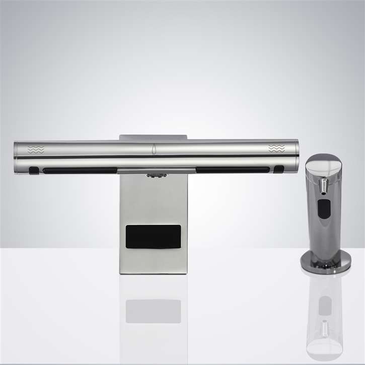 Fontana Commercial Automatic Touchless Sensor Faucet with Hand Dryer & Matching Automatic Soap Dispenser for Restrooms in Chrome