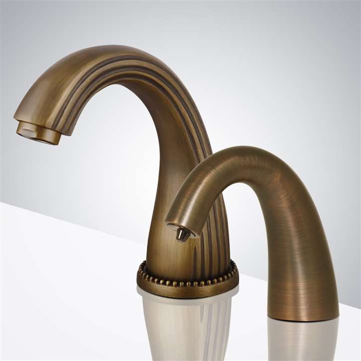 Fontana Venice Bronze Finish Bathroom Antique Automatic Motion Sensor Faucet & Matching Automatic Soap Dispenser for Restrooms