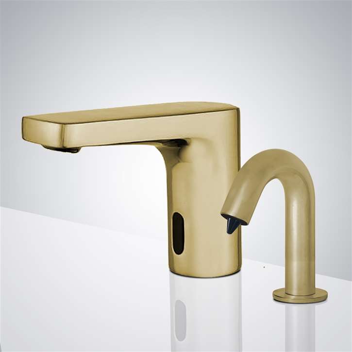 Fontana Commercial Brushed Gold Touchless Automatic Sensor Faucet with Deck Mount Automatic Soap Dispenser