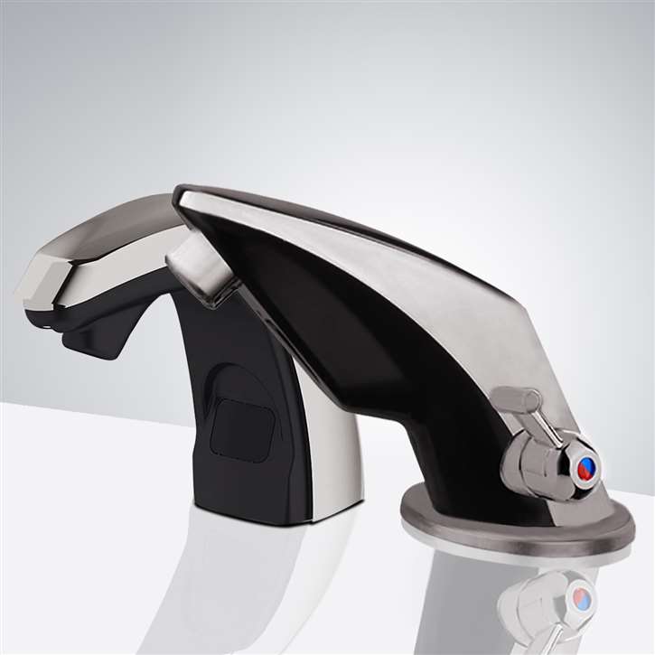 Fontana Verna Commercial Brushed Nickel Temperature Control Automatic Sensor Faucet with Matching Automatic Soap Dispenser for Restrooms in Brushed Nickel