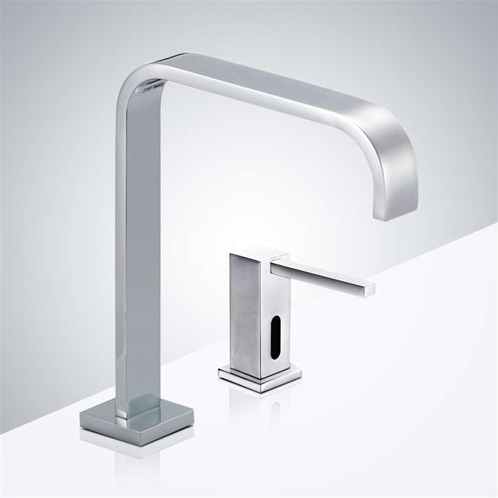 Fontana Commercial Automatic Sensor Faucet with Deck Mount Automatic Soap Dispenser in Chrome