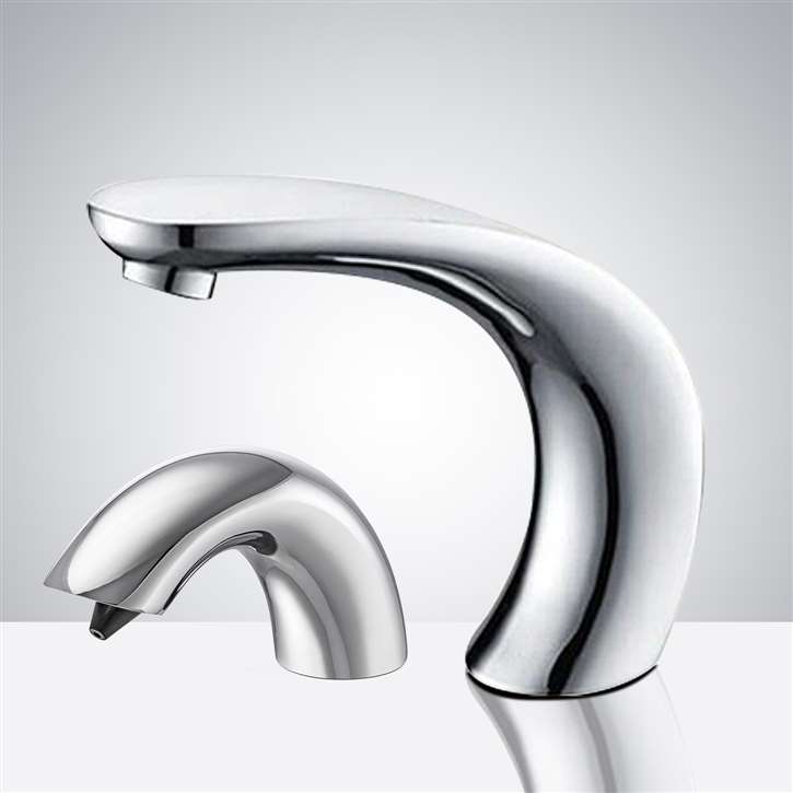 Fontana Lano Commercial Chrome Finish Power Touch Sensor Faucet with Matching Soap Dispenser in Chrome