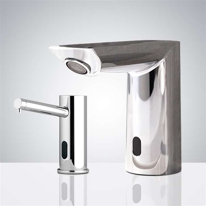 Fontana Mira Commercial Chrome Finish Automatic Hands Free Faucet with Automatic Soap Dispenser in Chrome