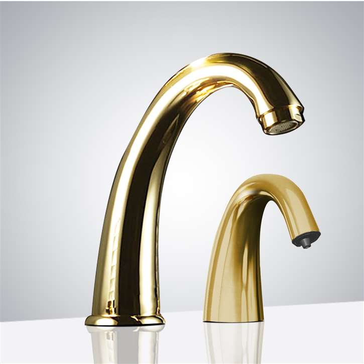 Fontana Commercial Gold Touchless Sensor Faucet with Deck Mount Automatic Soap Dispenser