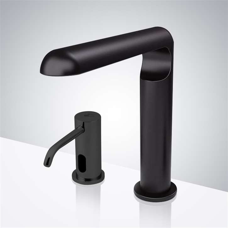 Fontana Peru Commercial Automatic Sensor Faucet with Deck Mount Soap Dispenser for Restrooms in Matte Black