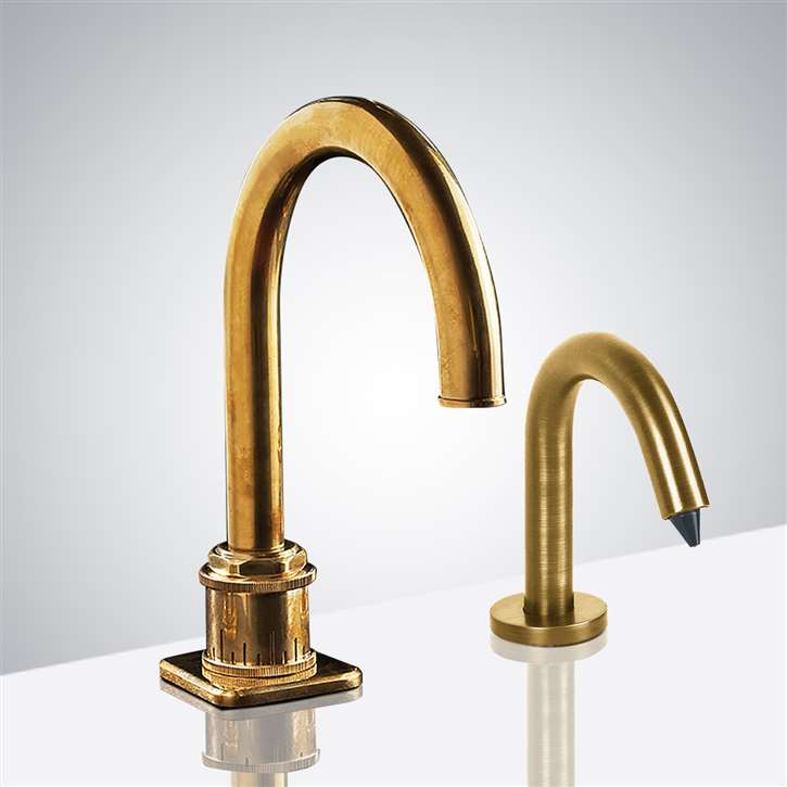 Fontana Electronic Commercial Sensor Antique Gold Faucet with Automatic Soap Dispenser for Restrooms