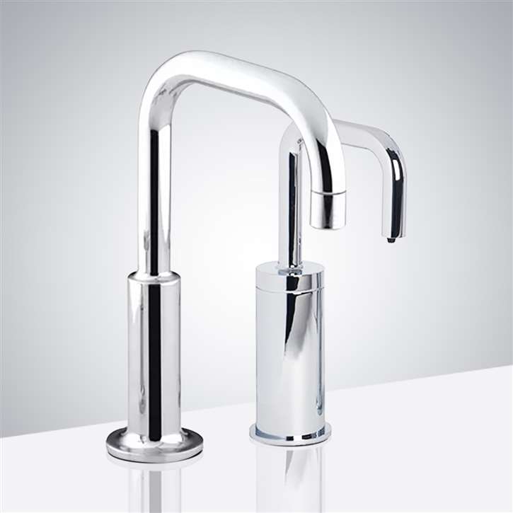 Fontana Lano Commercial Chrome Finish Power Touch Sensor Faucet with Matching Soap Dispenser in Chrome