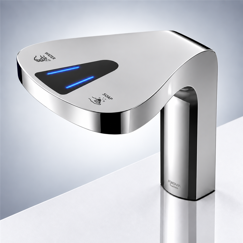 Fontana Creteil Chrome 2 in 1 Deck Mounted Automatic Water Faucet and Foam Soap Dispenser
