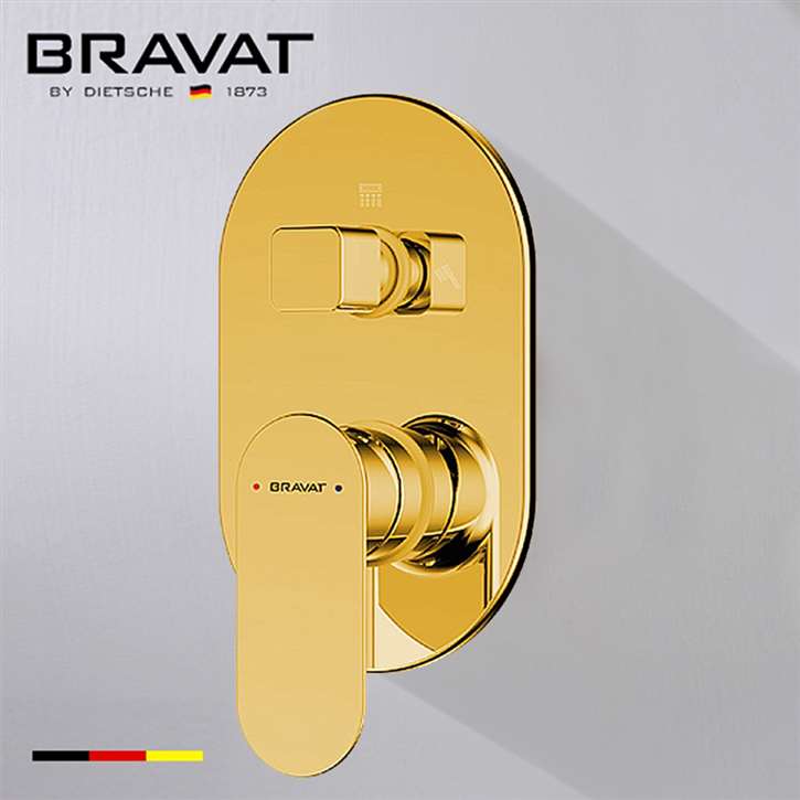 Bravat Shower Valve Mixer 2-Way Concealed Wall Mounted In Gold