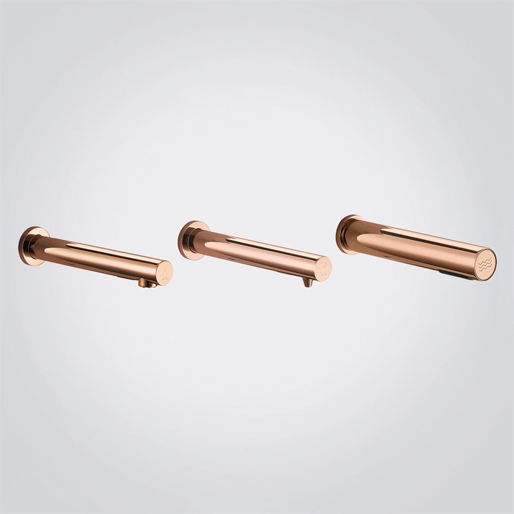 FontanaPrismFlow Rose Gold Touchless Faucet Soap Dispenser and Hand Dryer