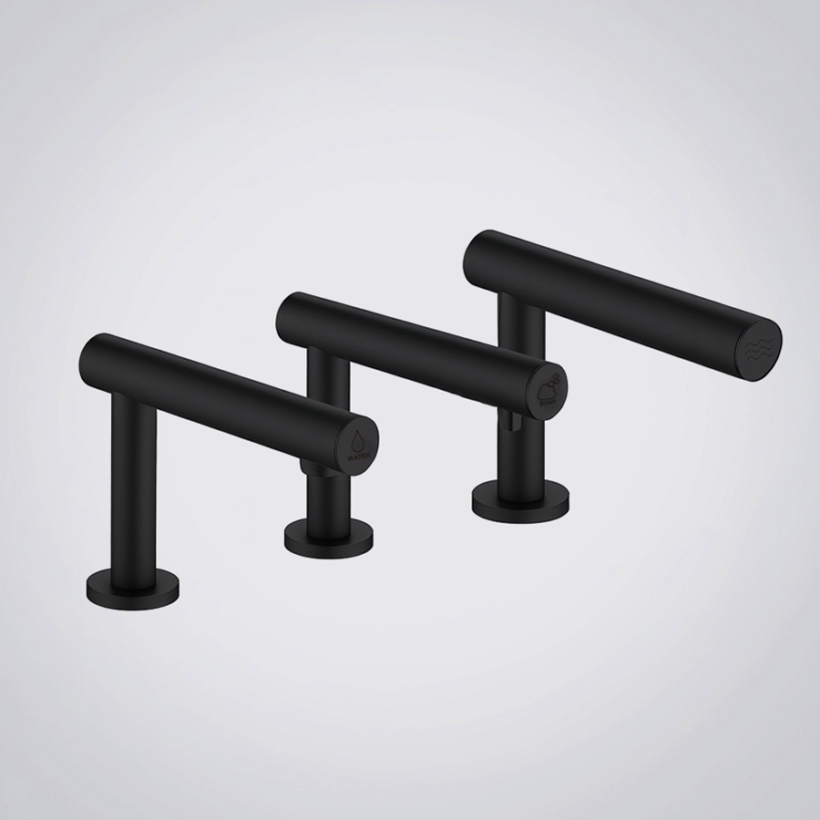 FontanaVelthara Matte Slate Black Touchless Faucet Soap Dispenser and Hand Dryer