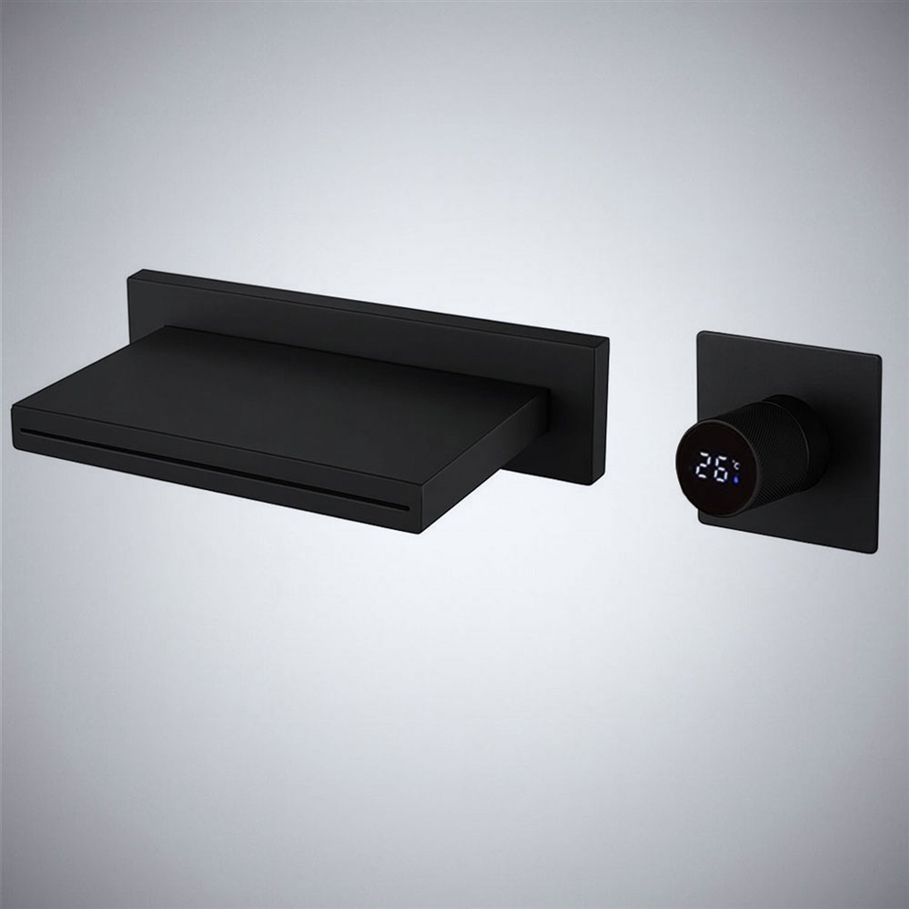 FontanaSenseArc Matte Black Waterfall Basin Faucet with Thermostatic Digital Display