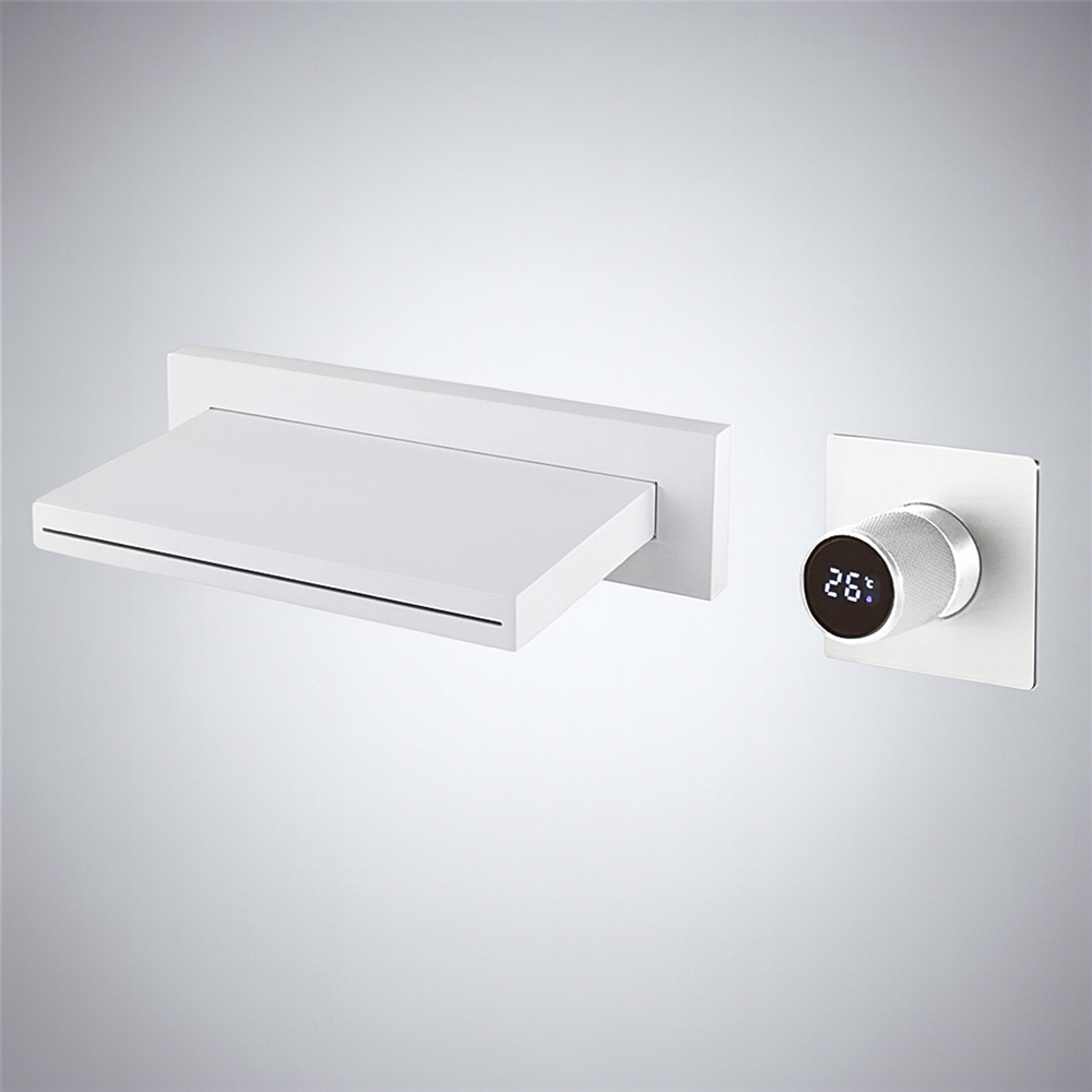 FontanaDuoMotion Matte White Waterfall Basin Faucet with Thermostatic Digital Display