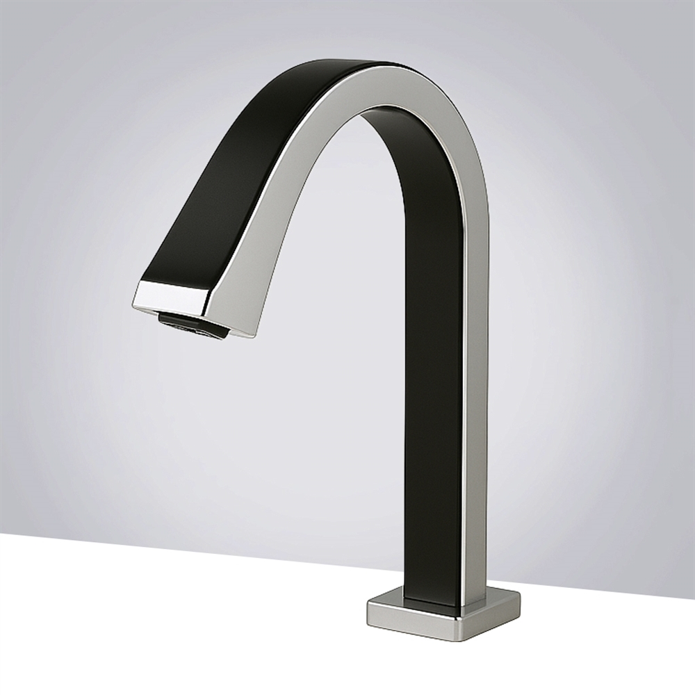 Commercial touchless faucet in chrome and black dual-tone finish — sensor-activated deck-mount (FS10579CMB)
