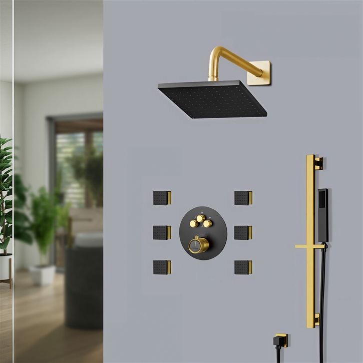 Fontana Matte Black and Gold Square Shower Set