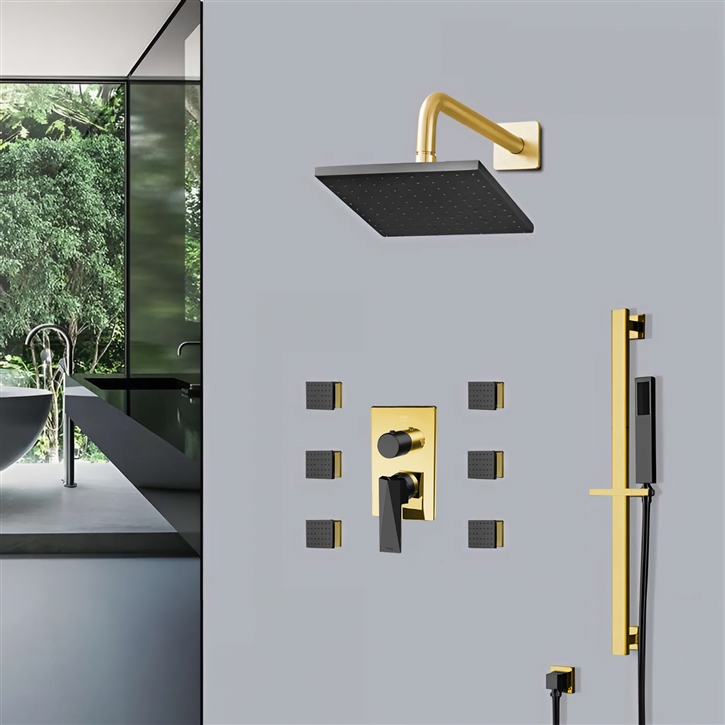 Fontana Matte Black and Gold Square Shower Set