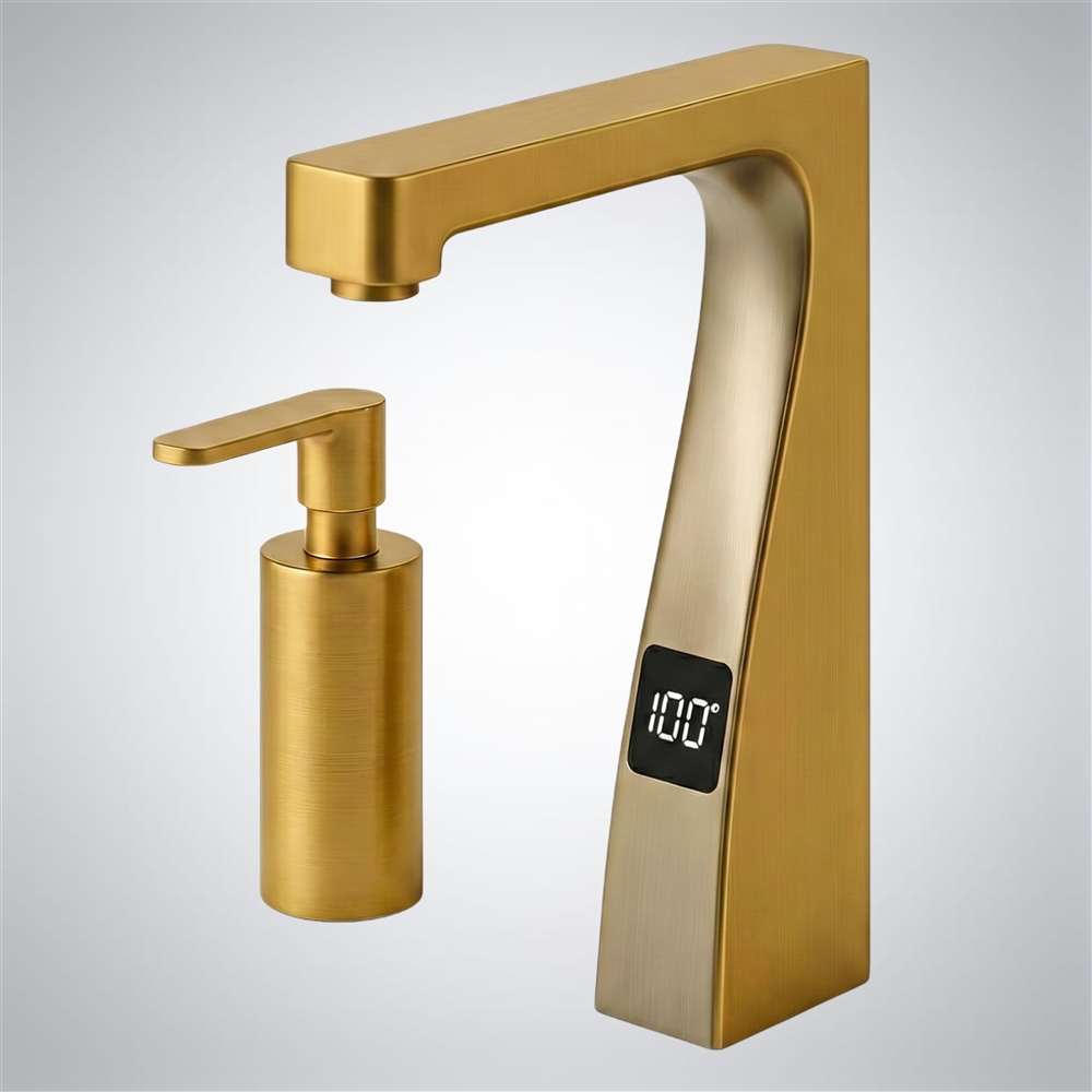 Commercial touchless faucet solution in brushed gold finish — sensor-activated deck-mount (FS10592BG)