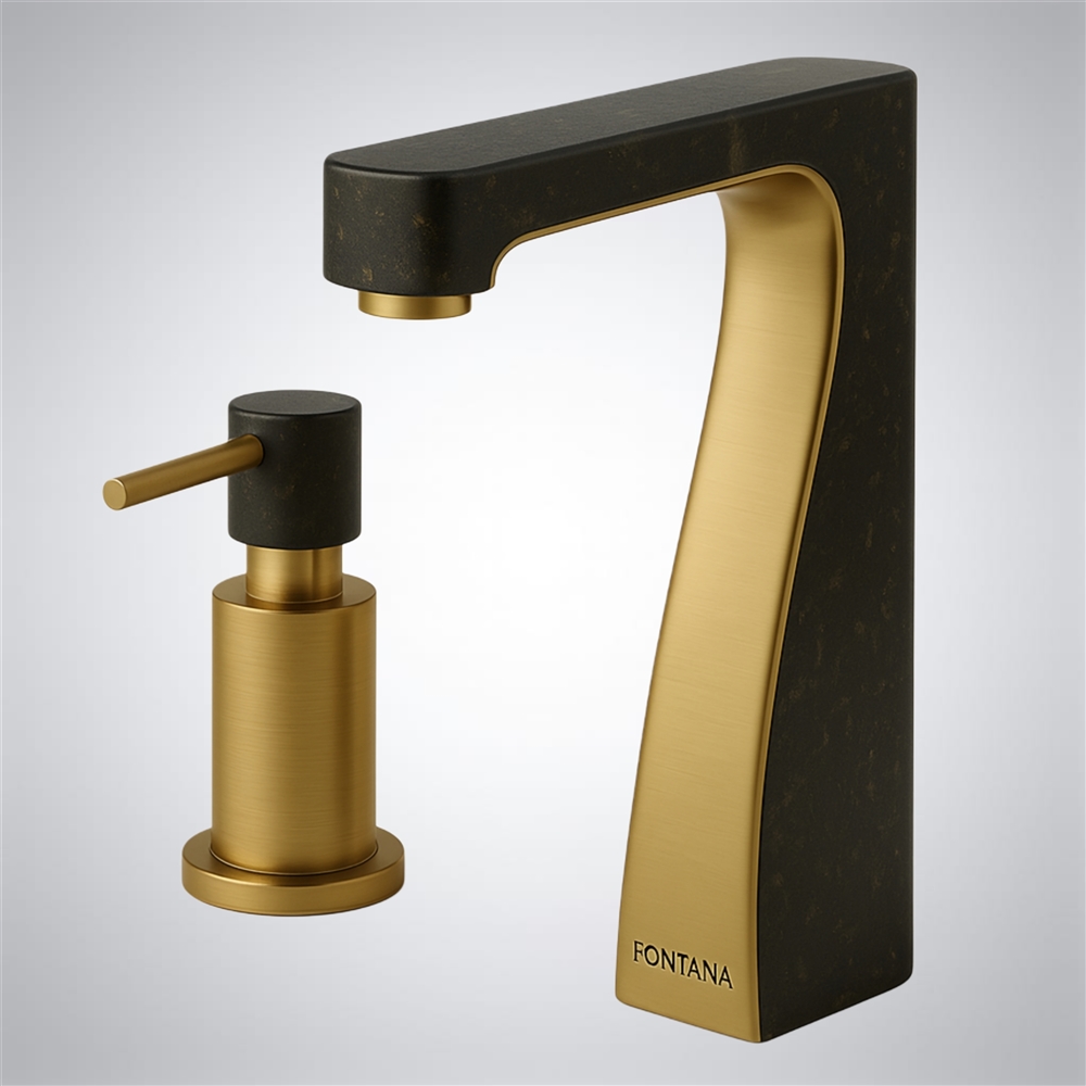 Commercial touchless faucet solution in graphite black and brushed gold dual-tone finish — sensor-activated deck-mount (FS10593GBG)