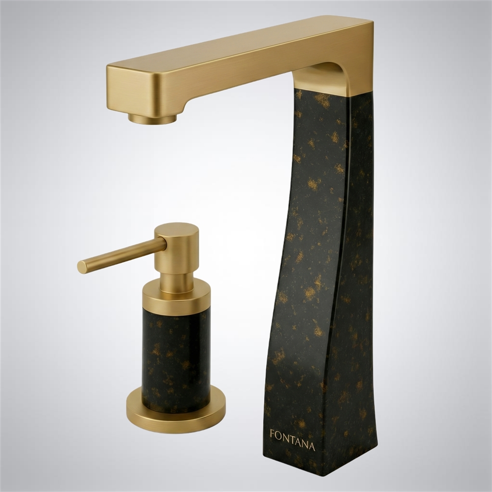 Commercial touchless faucet in graphite black and brushed gold dual-tone finish — sensor-activated deck-mount (FS10594GBG)