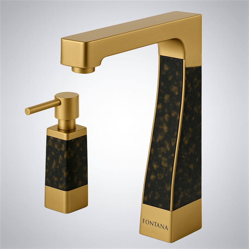 Commercial touchless faucet in graphite black and brushed gold dual-tone finish — sensor-activated deck-mount (FS10595GBG)