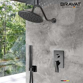 Bravat Matte Black 2-Way Concealed Shower Mixer Set with Dual Control and Modern Wall-Mounted Design