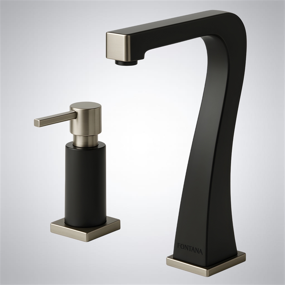 Commercial touchless faucet in matte black and nickel dual-tone finish — sensor-activated deck-mount (FS10608MBN)