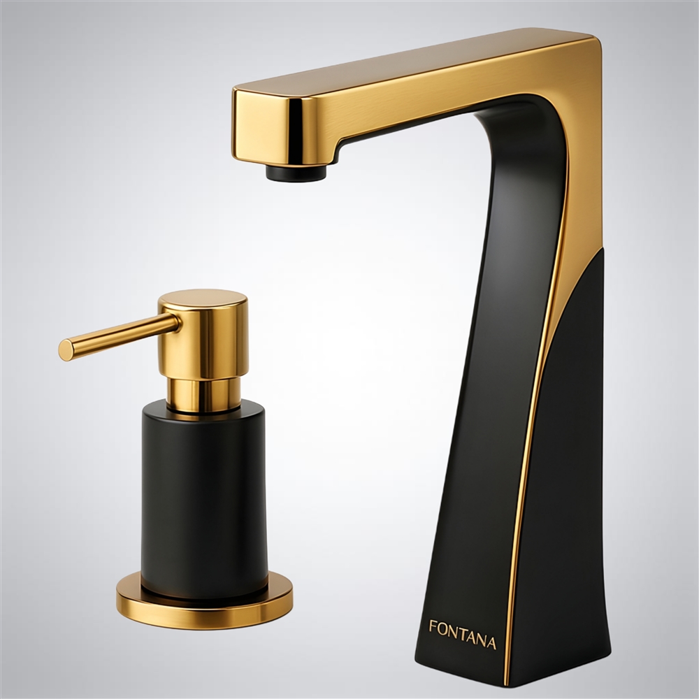 Commercial touchless faucet in matte black and gold dual-tone finish — sensor-activated deck-mount (FS10609MBG)