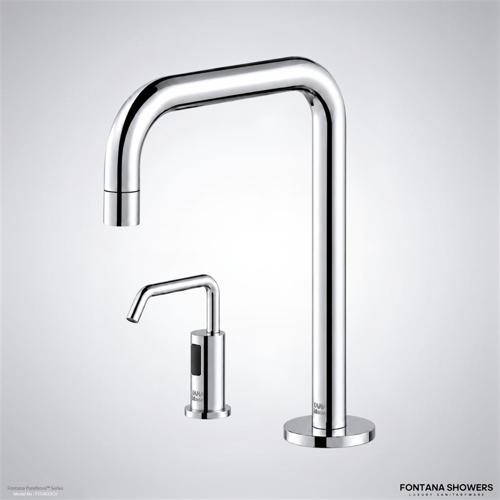Fontana PureNova chrome touchless faucet and automatic soap dispenser set