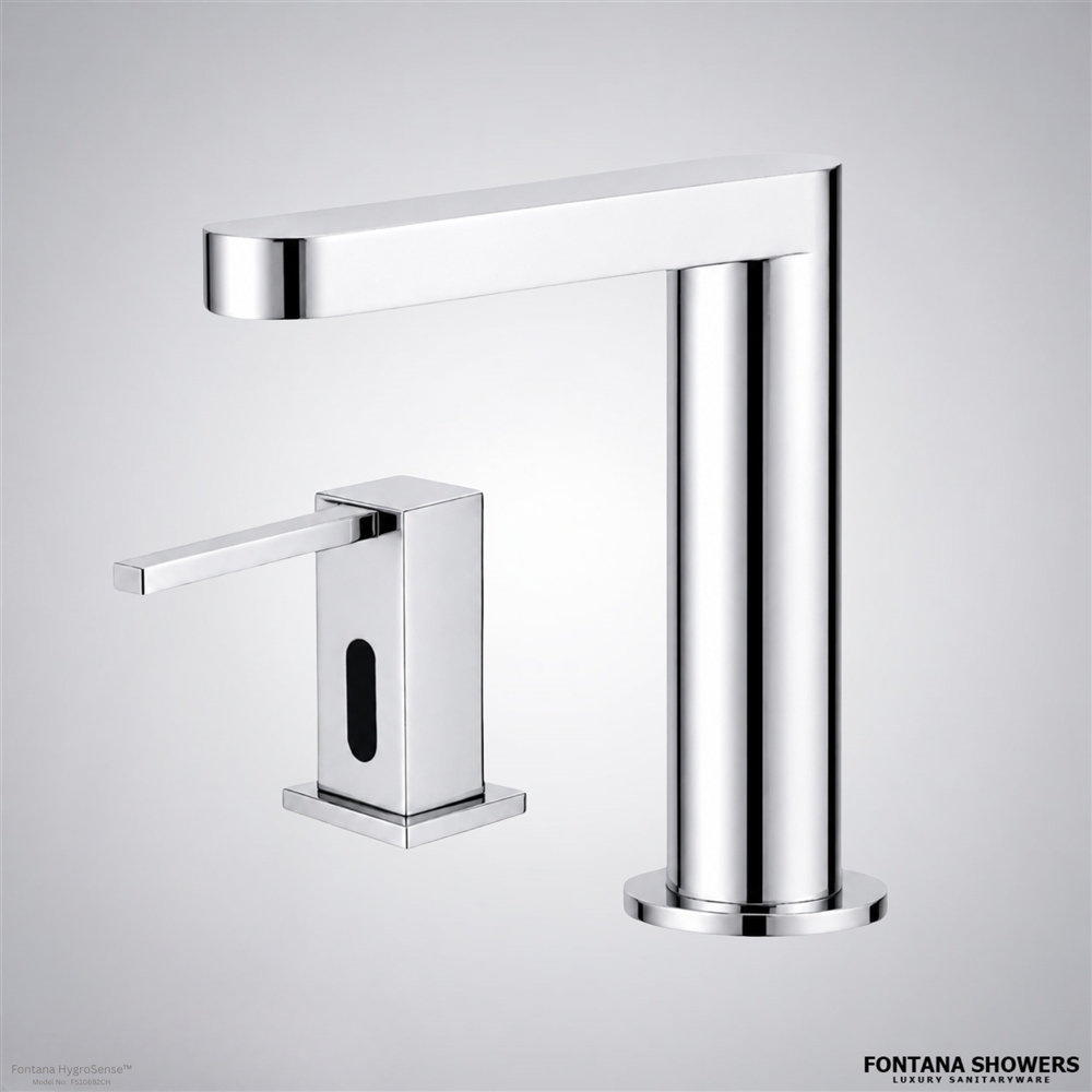 Chrome touchless faucet dispenser