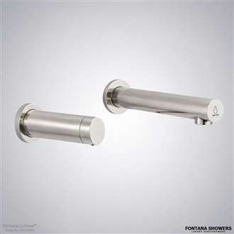 Brushed nickel sensor faucet duo