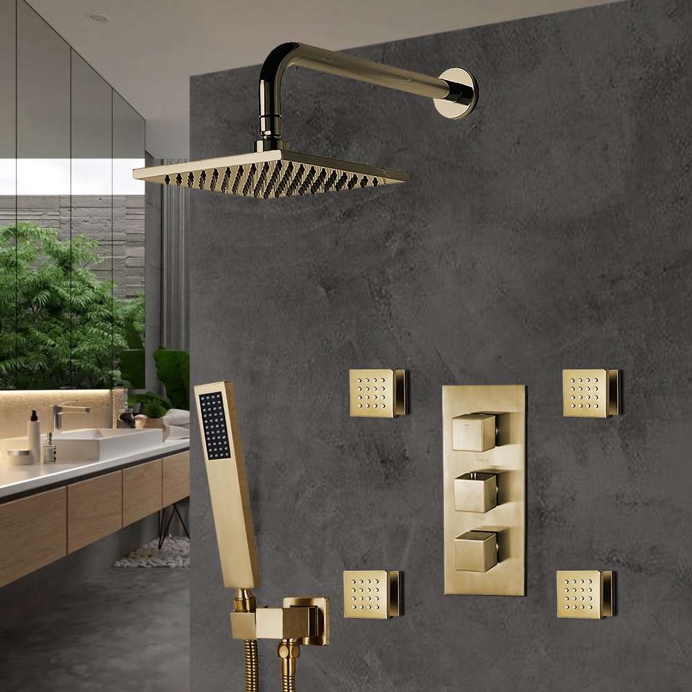Fontana Brushed Gold Thermostatic Concealed Shower Set