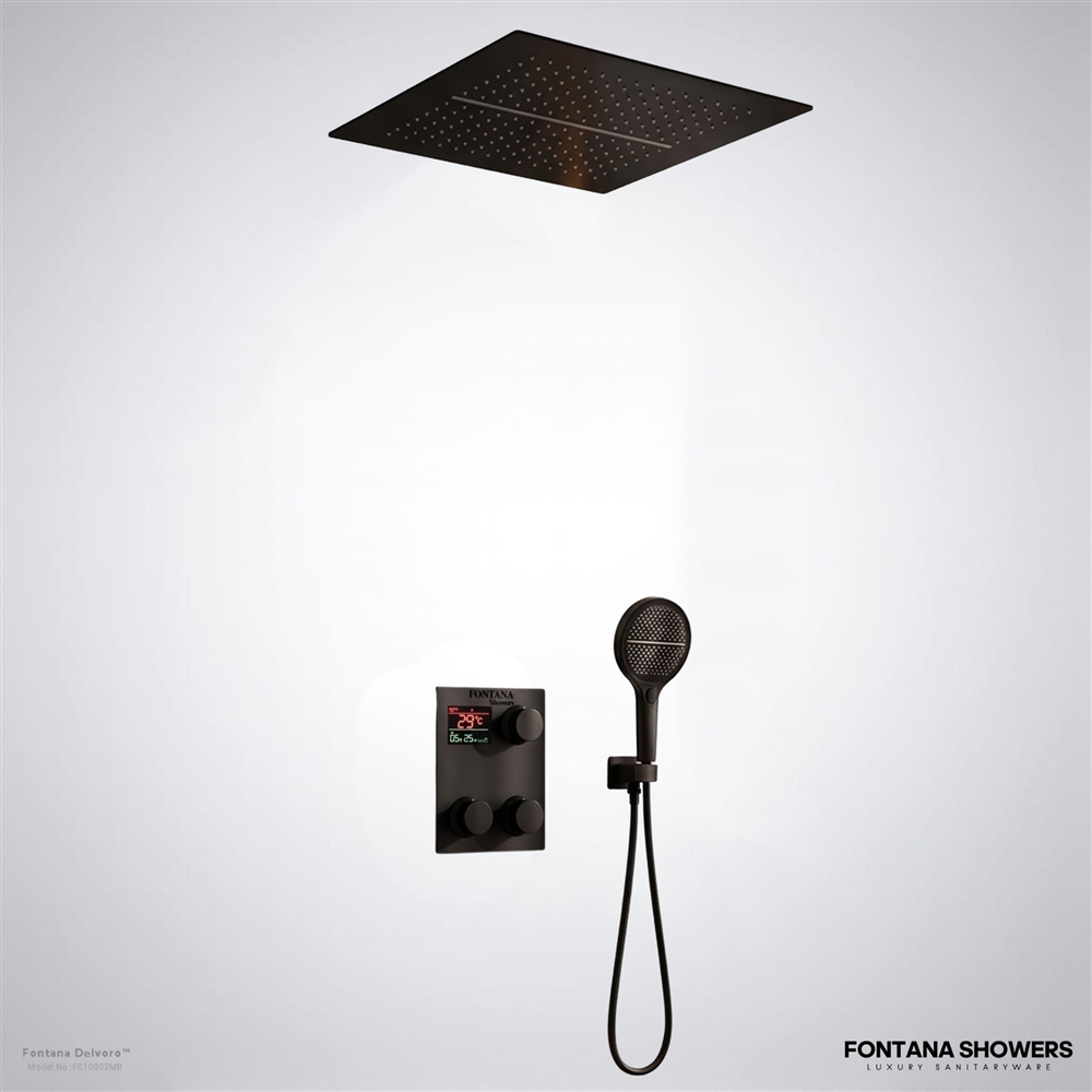 Delvoro matte black LED shower