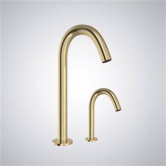 Fontana Cancun Slim Gooseneck Brushed Gold Commercial Sensor Faucet & Automatic Soap Dispenser in Brushed Gold