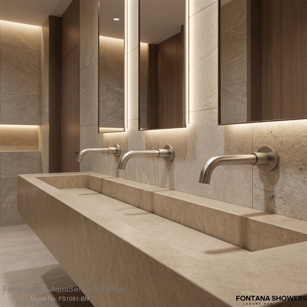 Fontana brushed nickel wall-mounted commercial touchless bathroom sink faucet model FS1091-BN