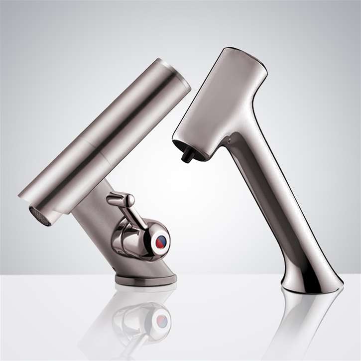 Fontana Contemporary Automatic Temperature Control Commercial Brushed Nickel Sensor Faucet with Matching Soap Dispenser