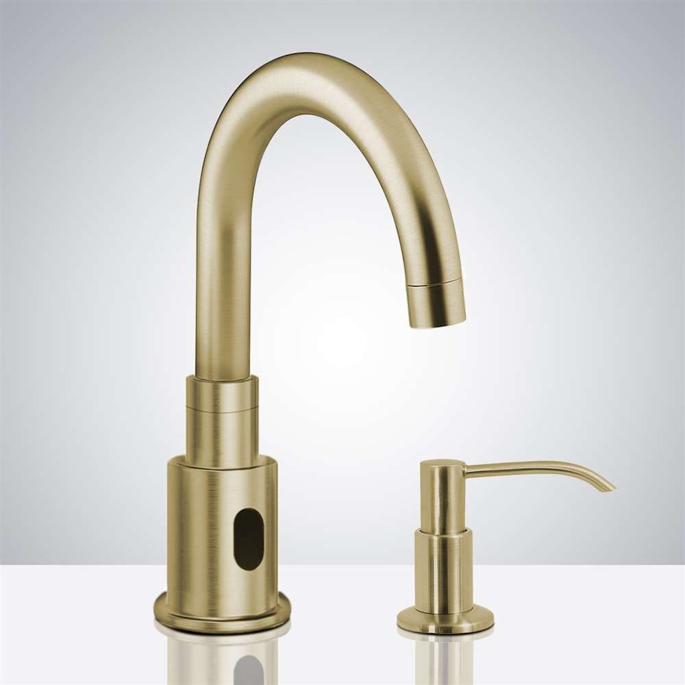 Fontana Commercial Brushed Gold Touchless Automatic Sensor Faucet & Manual Soap Dispenser commercial sensor faucet, product code FS1095GM