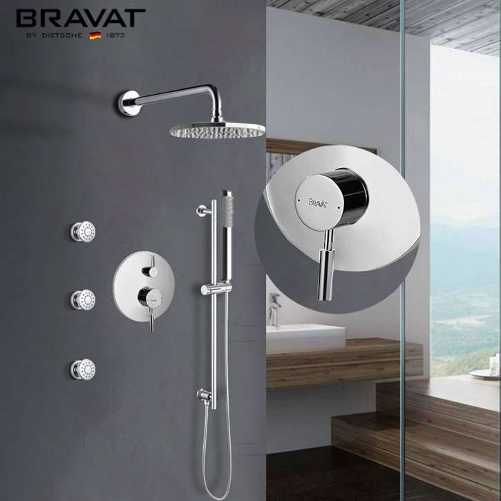 Bravat Thermostatic Wall Mounted Round Shower Set With Jetted Body Sprays and Handheld Shower in Chrome